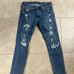 Skinny Hollister Epic Flex Denim Blue Jeans 29W 30L 
8.5” rise 
Distressed